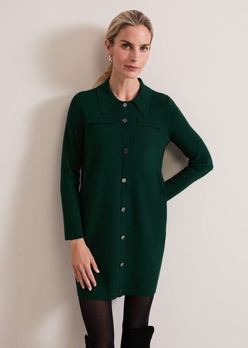 Phase Eight Azealia Fine Collared Tunic Dress Green USA | 5326840-KM